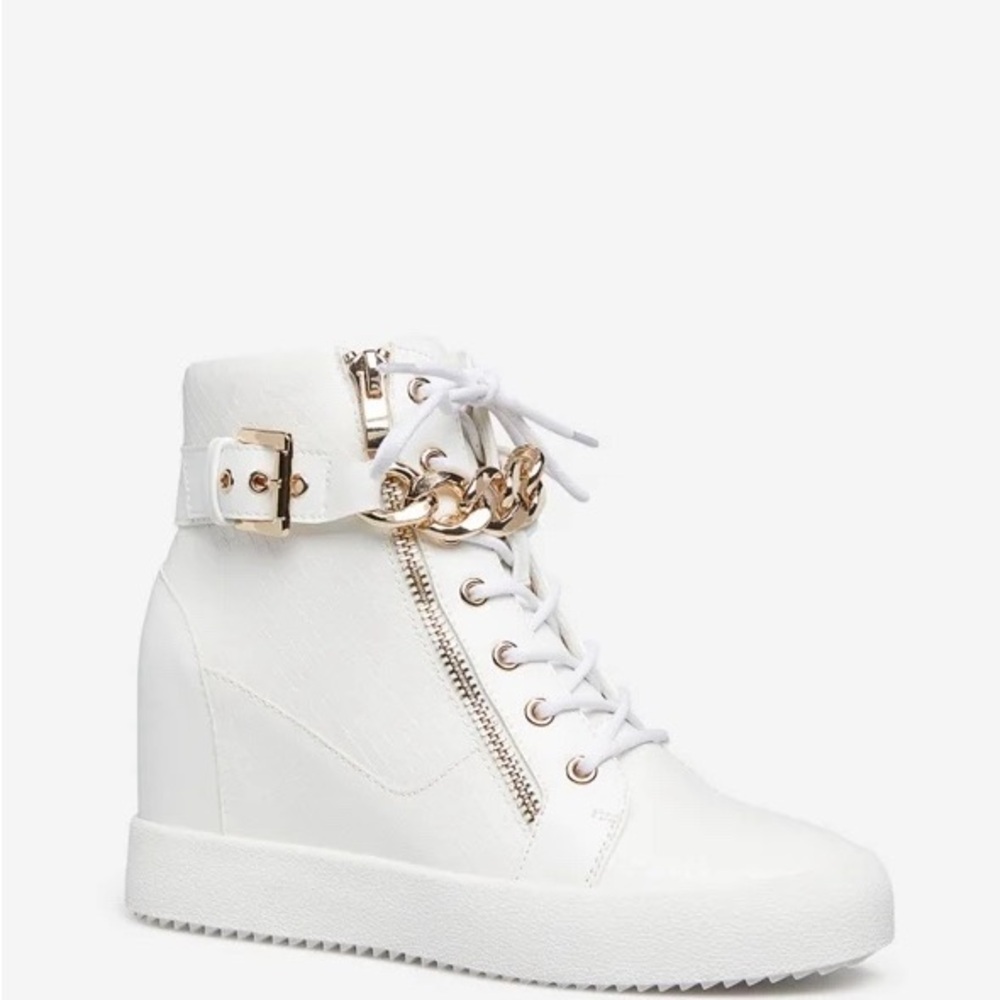ShoeDazzle Aleale High Top Wedge Sneaker- White NWT